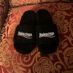 Balenciaga Black Textured Slides